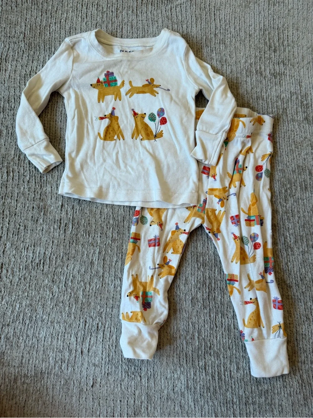 Old Navy Baby Dog Birthday Party Pajama Set 12-18M Cotton